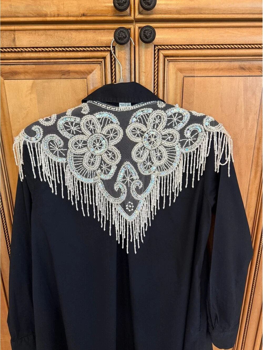 Vintage Beaded Lace Collar Scarf White Pearl Fringe Floral Sequin One Size